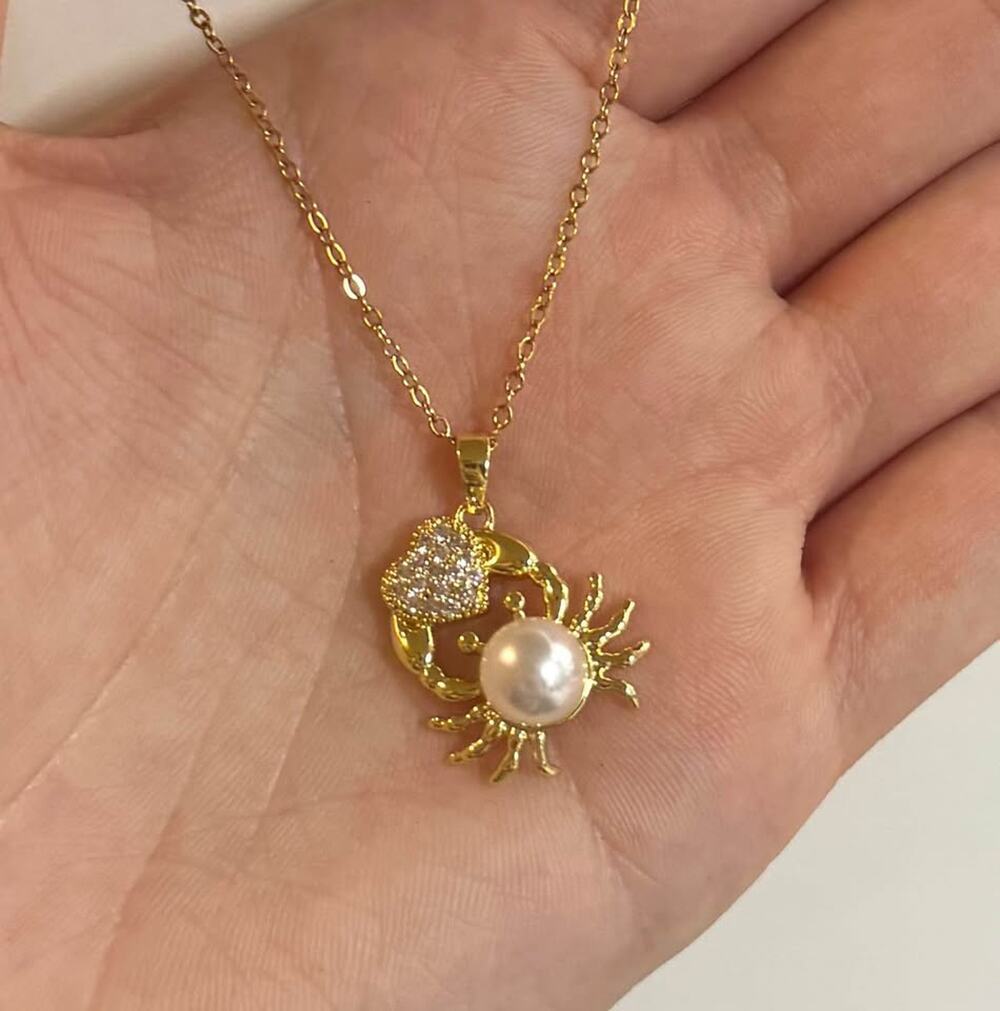Tarnish Free Stainless Steel Pearl Crab Necklace
